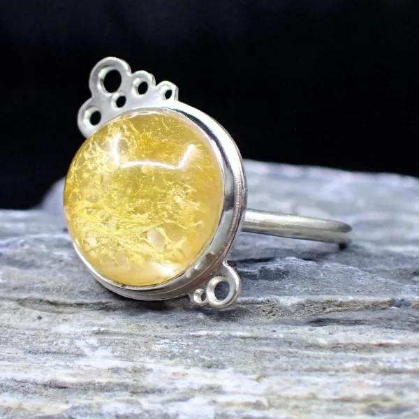 SouvannaPetite_4 RIng Sterling Silver Natural Silk Cocoon Resin Unique Handmade