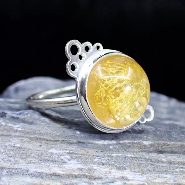 SouvannaPetite_5 RIng Sterling Silver Natural Silk Cocoon Resin Unique Handmade