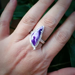 Ring sterling silver natural purple Sugilite stone handmade