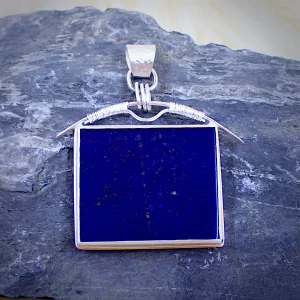 Pendant sterling silver natural Lapis Lazuli stone handmade reversible