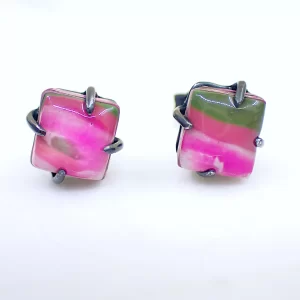 Earrings ear studs oxidized sterling silver handmade polymer clay abstract art