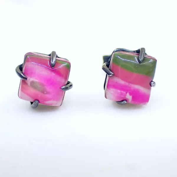 Abstract11_c Earrings ear studs oxidized sterling silver handmade polymer clay abstract art