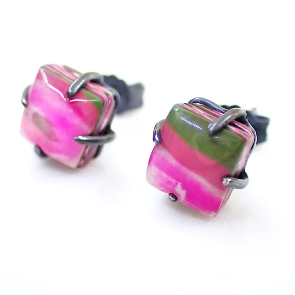 Abstract11_d Earrings ear studs oxidized sterling silver handmade polymer clay abstract art