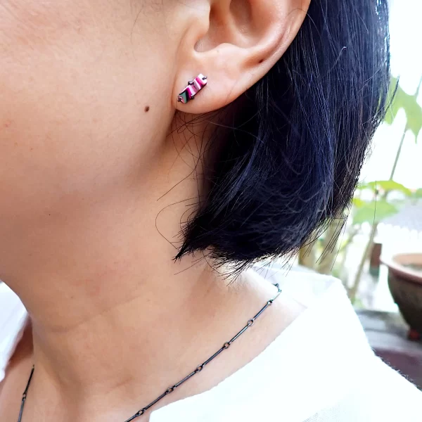 Abstract12_a Earrings ear studs oxidized sterling silver handmade polymer clay abstract art