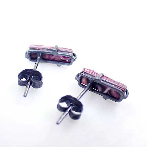 Abstract12_e Earrings ear studs oxidized sterling silver handmade polymer clay abstract art