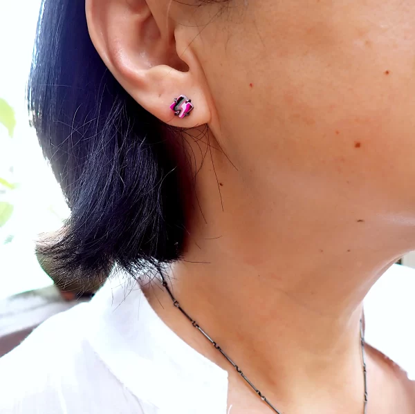 Abstract13_a Earrings ear studs oxidized sterling silver handmade polymer clay abstract art