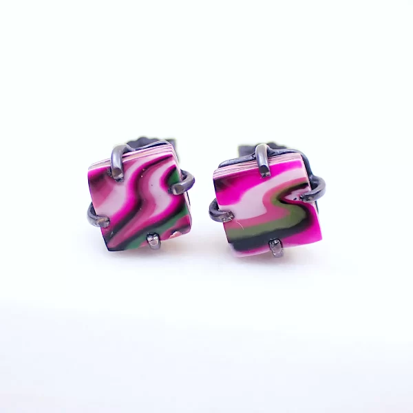Abstract13_c Earrings ear studs oxidized sterling silver handmade polymer clay abstract art