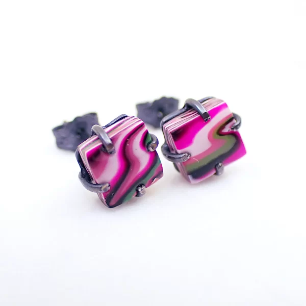 Abstract13_d Earrings ear studs oxidized sterling silver handmade polymer clay abstract art
