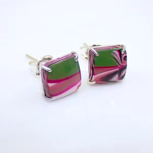 Earrings ear studs sterling silver handmade polymer clay abstract art