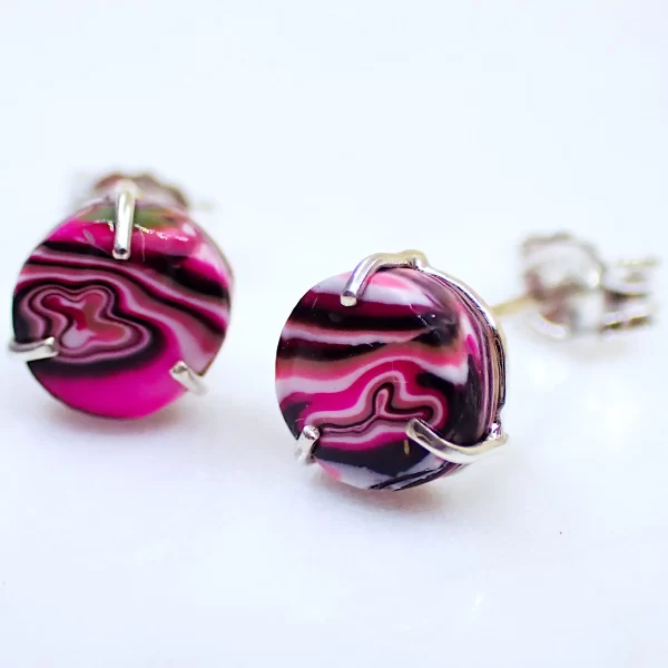 Abstract3_d Earrings ear studs sterling silver handmade polymer clay abstract art