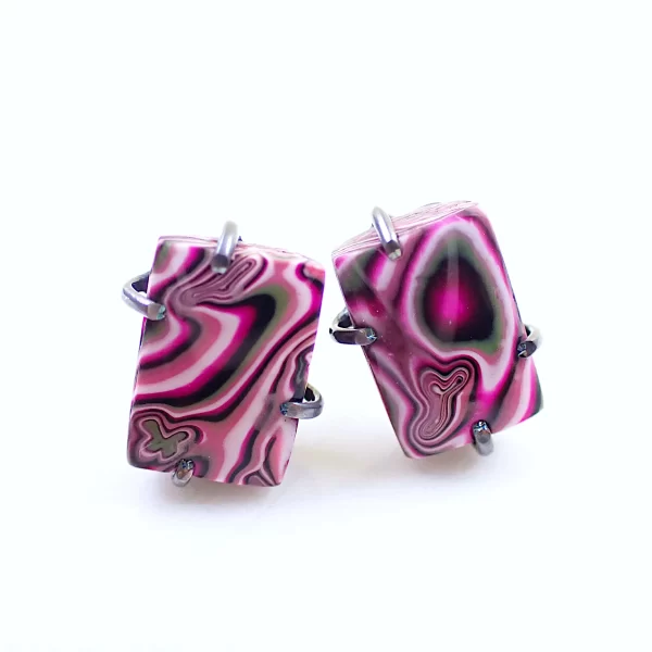 Abstract4_c Earrings ear studs oxidized sterling silver handmade polymer clay abstract art