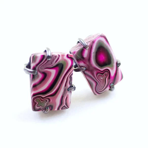 Abstract4_d Earrings ear studs oxidized sterling silver handmade polymer clay abstract art