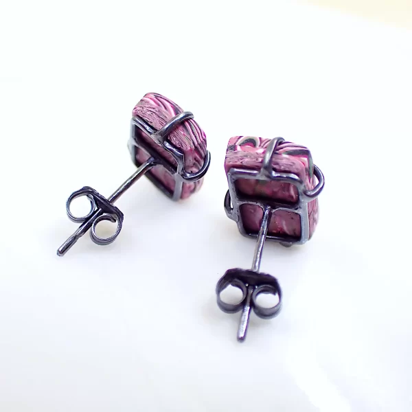 Abstract4_e Earrings ear studs oxidized sterling silver handmade polymer clay abstract art