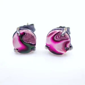 Earrings ear studs oxidized sterling silver handmade polymer clay abstract art