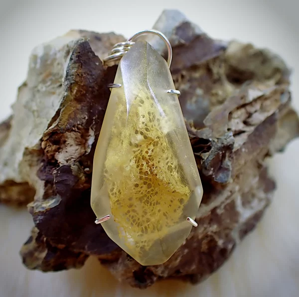 Arcadia_5 Pendant Sterling Silver Natural Silk Cocoon Resin Unique Handmade