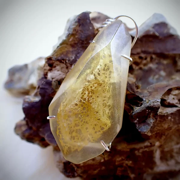 Arcadia_6 Pendant Sterling Silver Natural Silk Cocoon Resin Unique Handmade