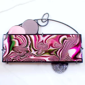 Pendant oxidized sterling silver handmade polymer clay abstract art