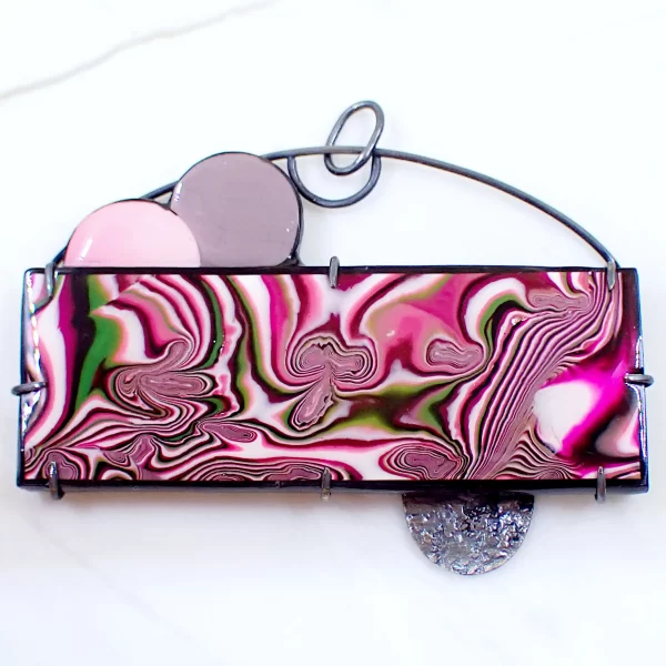 Dreamscape1_e Pendant oxidized sterling silver handmade polymer clay abstract art