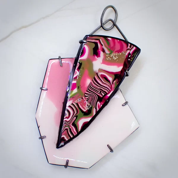 Dreamscape5_f Pendant oxidized sterling silver handmade polymer clay abstract art