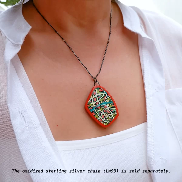 Easton_2 Pendant polymer clay abstract art oxidized sterling silver sunshine colors handmade