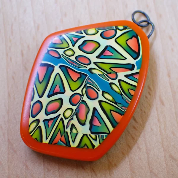 Easton_7 Pendant polymer clay abstract art oxidized sterling silver sunshine colors handmade