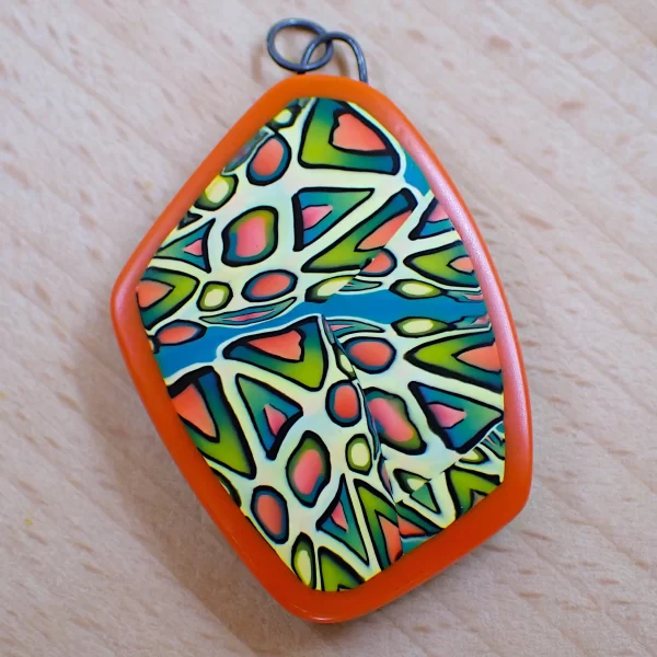 Easton_8 Pendant polymer clay abstract art oxidized sterling silver sunshine colors handmade
