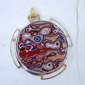 Pendant Statement Vintage Detroit Fordite Sterling Silver Handmade