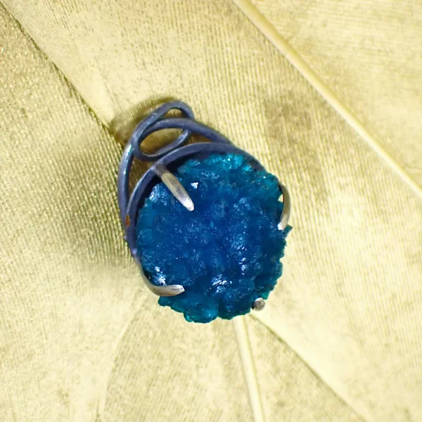 CavLav_2 Pendant Oxidized Sterling SIlver Minimalist Natural Mineral Cavansite Unique Handmade