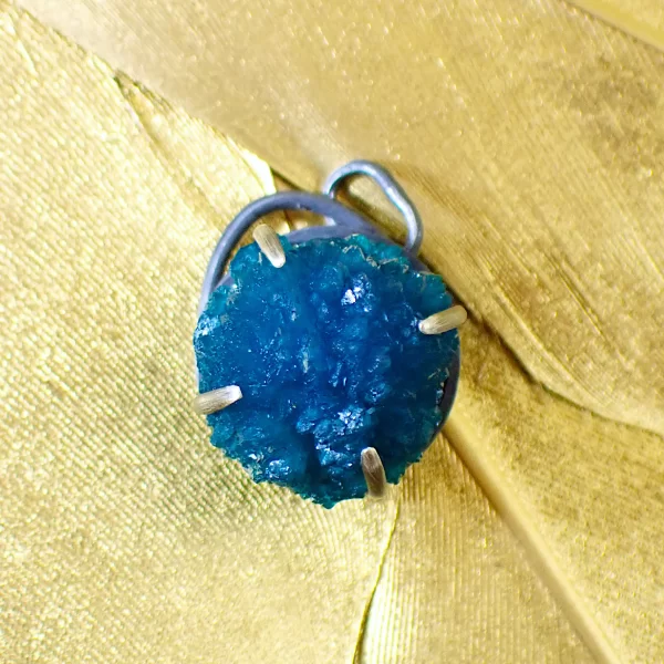 CavLav_3 Pendant Oxidized Sterling SIlver Minimalist Natural Mineral Cavansite Unique Handmade