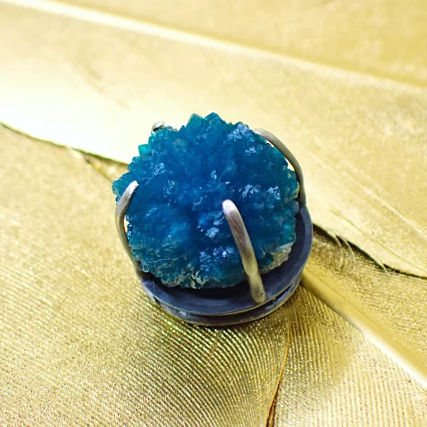 CavLav_4 Pendant Oxidized Sterling SIlver Minimalist Natural Mineral Cavansite Unique Handmade