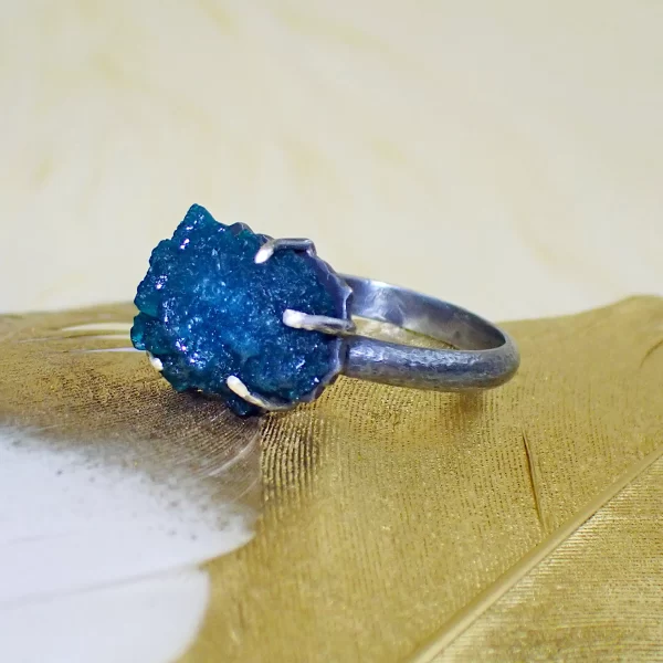 CavRing_2 Ring Oxidized Sterling SIlver Minimalist Natural Mineral Cavansite Unique Handmade