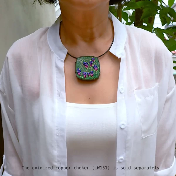 PlantsBatikToo_1 Statement pendant nature plants batik polymer clay oxidized sterling silver handmade