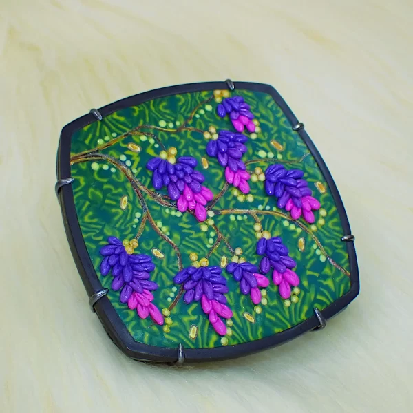 PlantsBatikToo_10 Statement pendant nature plants batik polymer clay oxidized sterling silver handmade