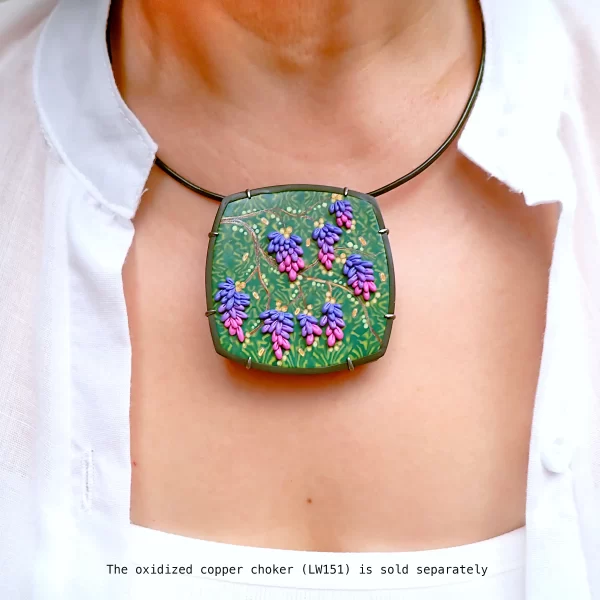 PlantsBatikToo_3 Statement pendant nature plants batik polymer clay oxidized sterling silver handmade