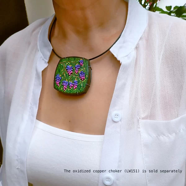PlantsBatikToo_5 Statement pendant nature plants batik polymer clay oxidized sterling silver handmade