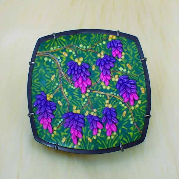 PlantsBatikToo_8 Statement pendant nature plants batik polymer clay oxidized sterling silver handmade