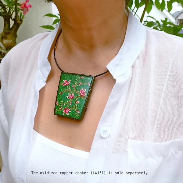 PlantsBatik_2 Statement pendant nature plants batik polymer clay oxidized sterling silver handmade