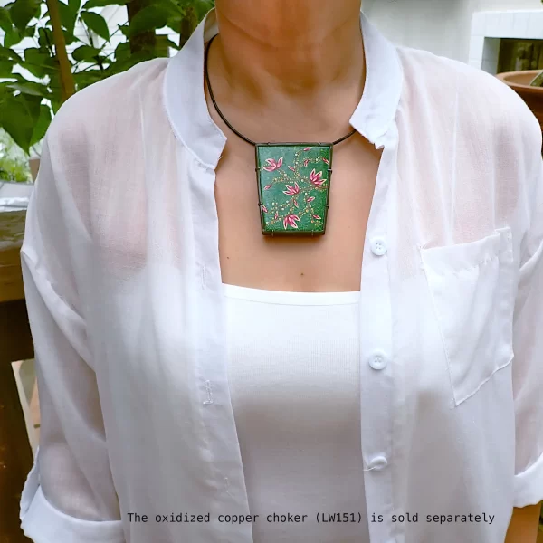 PlantsBatik_3 Statement pendant nature plants batik polymer clay oxidized sterling silver handmade