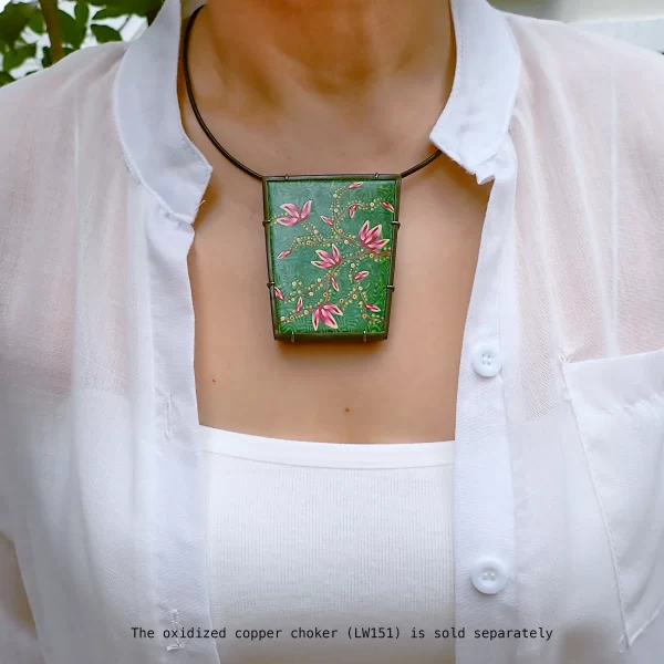 PlantsBatik_4 Statement pendant nature plants batik polymer clay oxidized sterling silver handmade