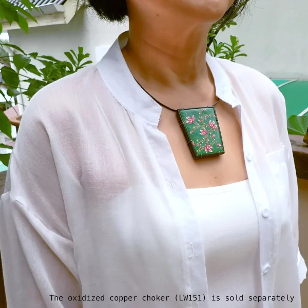 PlantsBatik_5 Statement pendant nature plants batik polymer clay oxidized sterling silver handmade