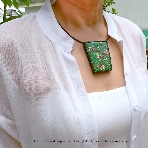 PlantsBatik_6 Statement pendant nature plants batik polymer clay oxidized sterling silver handmade