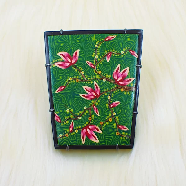 PlantsBatik_b Statement pendant nature plants batik polymer clay oxidized sterling silver handmade