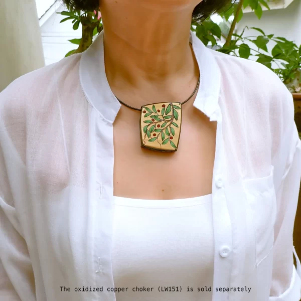 PlantsJapanese_1 Statement pendant nature plants polymer clay mixed media oxidized sterling silver handmade