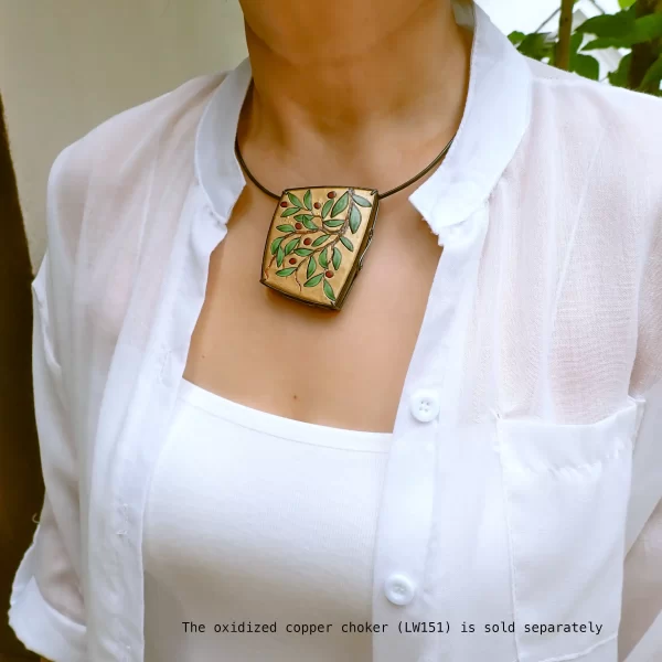 PlantsJapanese_6 Statement pendant nature plants polymer clay mixed media oxidized sterling silver handmade