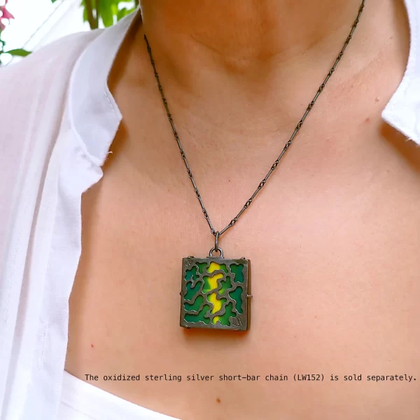 WackyGeoMid_10 Reversible pendant polymer clay organic geometry pattern oxidized sterling silver handmade