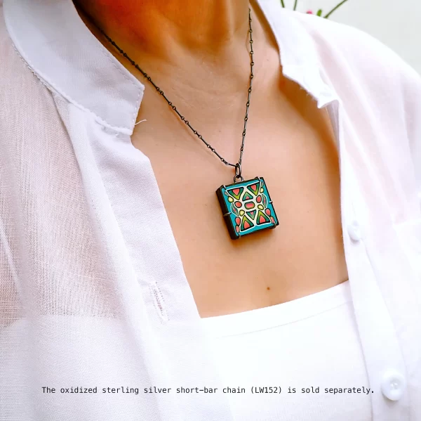 WackyGeoMid_7 Reversible pendant polymer clay organic geometry pattern oxidized sterling silver handmade