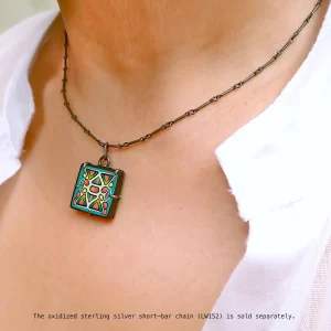 Reversible pendant polymer clay organic geometry pattern oxidized sterling silver handmade