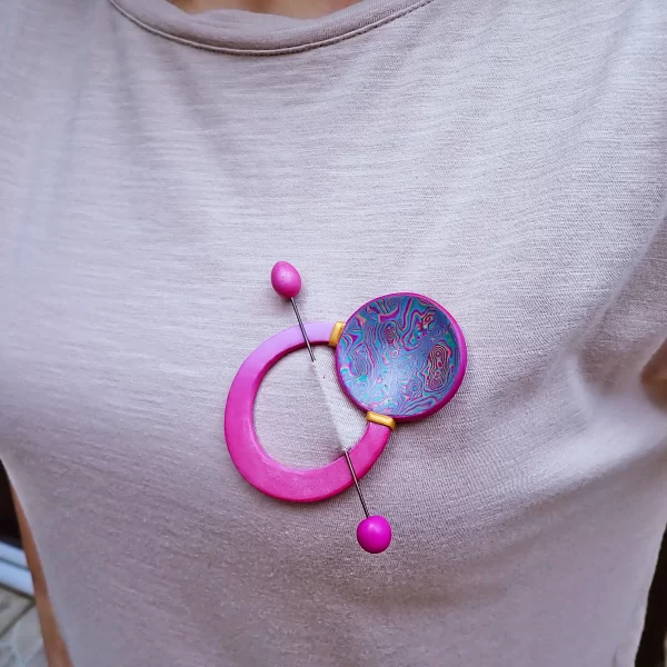 PhoenixColour1_b Whimsical bright fun brooch with pin phoenix colors double sided oxidized copper polymer clay handmade