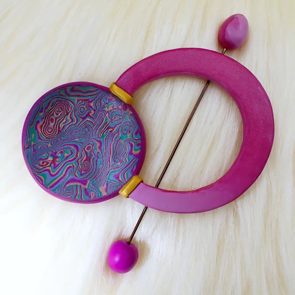 PhoenixColour1_e Whimsical bright fun brooch with pin phoenix colors double sided oxidized copper polymer clay handmade