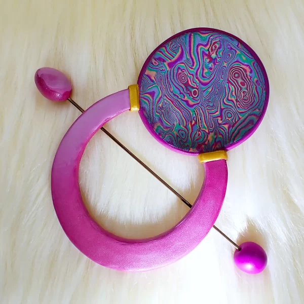 PhoenixColour1_f Whimsical bright fun brooch with pin phoenix colors double sided oxidized copper polymer clay handmade